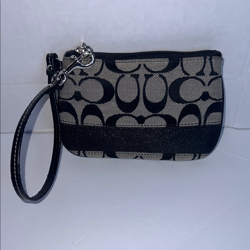 Coach Black and Beige Signature Canvas Wristlet